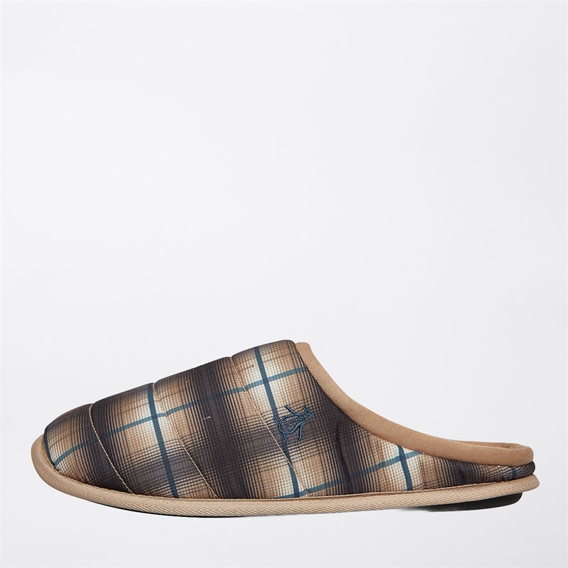 Original Penguin Mens Dream Mule Slippers Beige Check