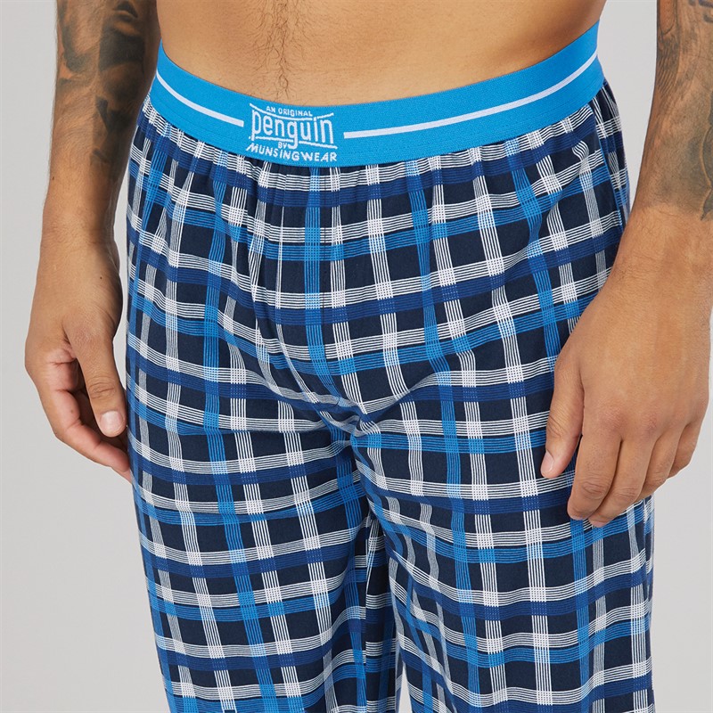 Original Penguin Mens Super Soft Checked Lounge Pants Dark Blue/French Blue