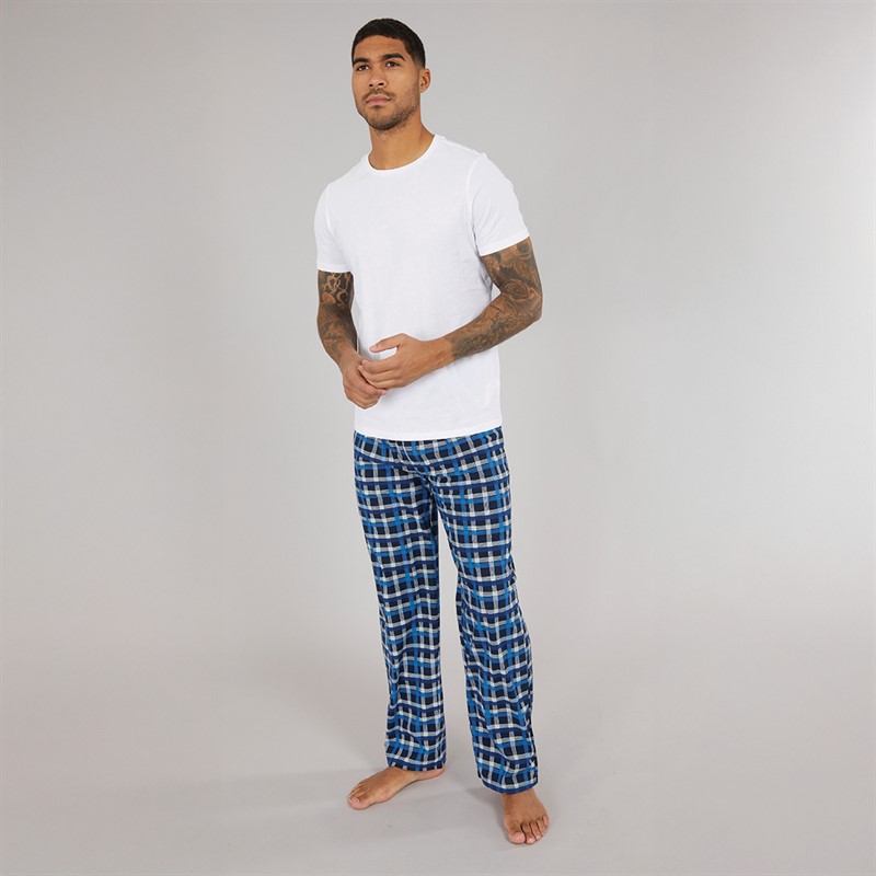 Original Penguin Mens Super Soft Checked Lounge Pants Dark Blue/French Blue