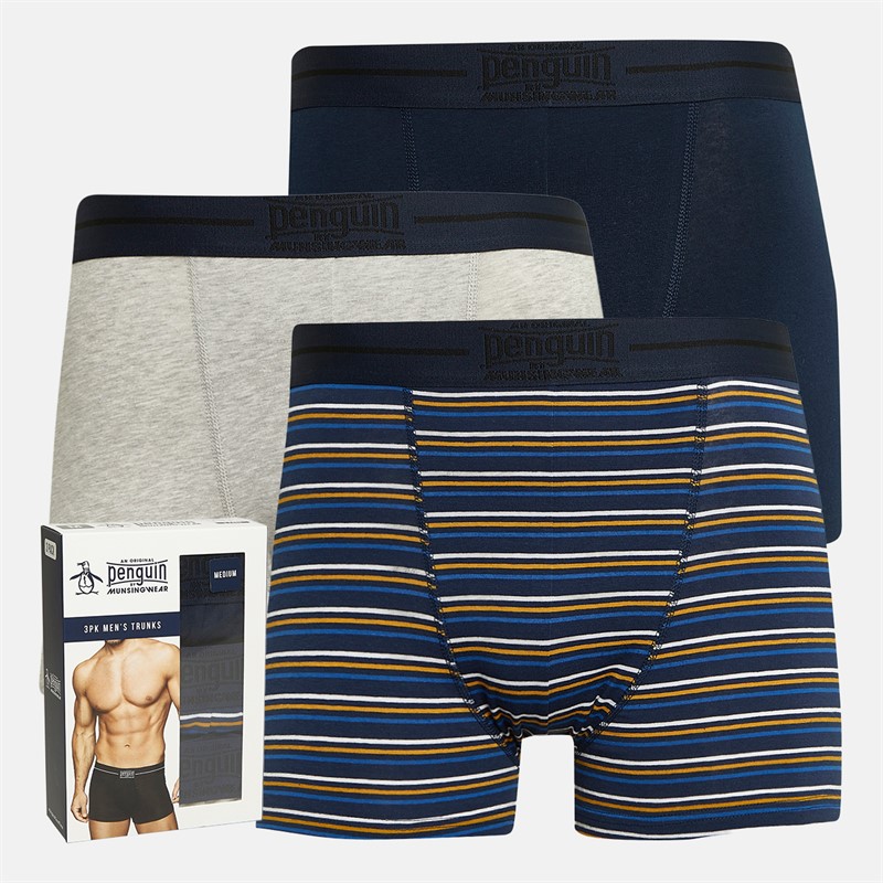 Original Penguin Mens Three Pack Boxer Trunks Stripe/Navy/Ochre