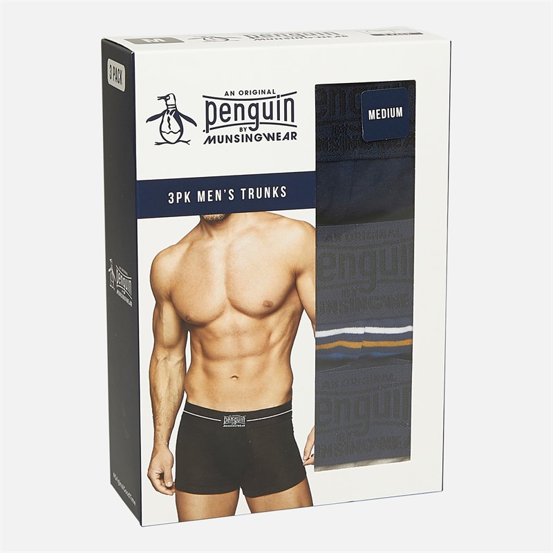 Original Penguin Mens Three Pack Boxer Trunks Stripe/Navy/Ochre