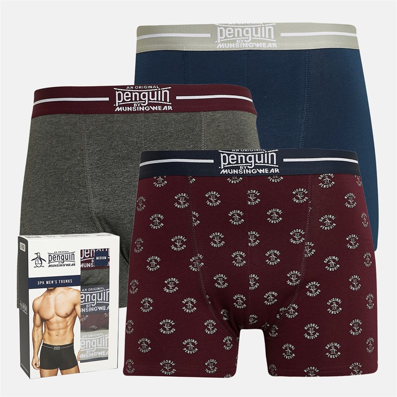 Original Penguin Mens Three Pack Boxer Trunks Pete/Charcoal