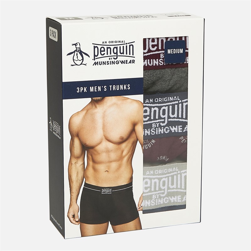 Original Penguin Mens Three Pack Boxer Trunks Pete/Charcoal