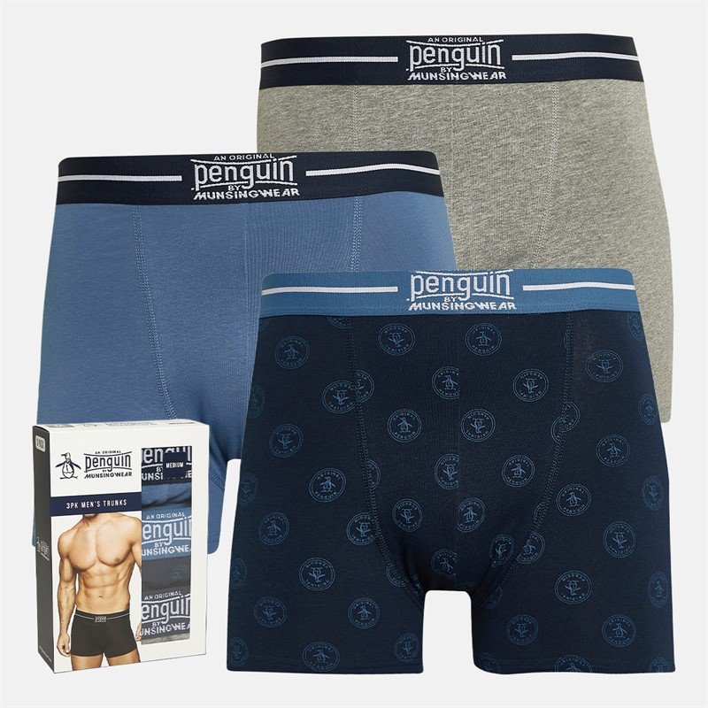 Original Penguin Mens Three Pack Boxer Trunks AOP/Blue