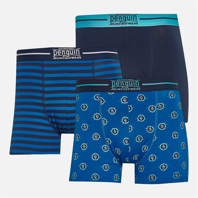 Original Penguin Mens Splat AOP Three Pack Trunks Snorkle Blue/Navy - Size L