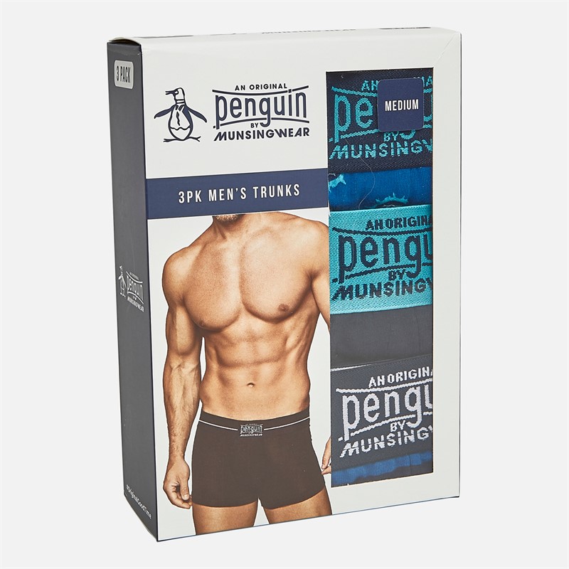 Original Penguin Mens Splat AOP Three Pack Boxer Trunks Snorkle Blue/Navy