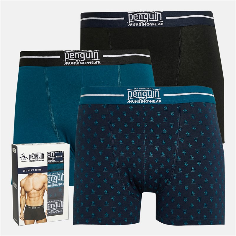 Original Penguin Mens Three Pack Boxer Trunks AOP/Pete/Teal