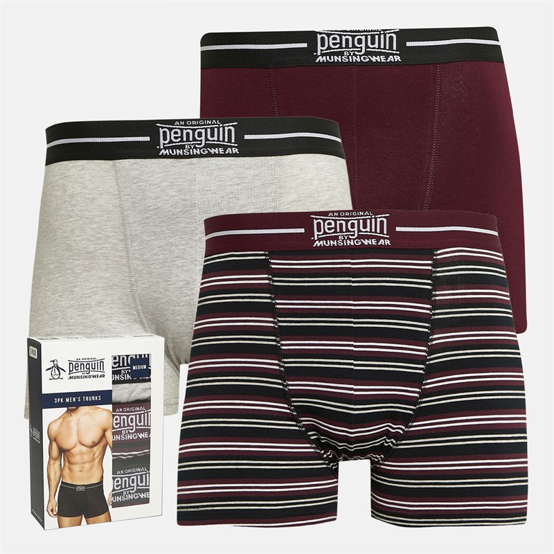 Original Penguin Mens Three Pack Boxer Trunks AOP/Pete/Light Grey