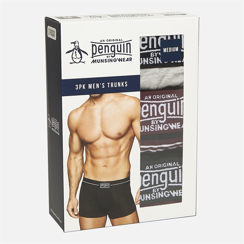 Original Penguin Mens Three Pack Boxer Trunks AOP/Pete/Light Grey