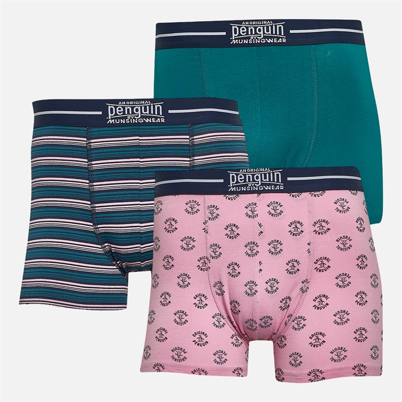 Original Penguin Mens Three Pack Boxer Trunks Pink/Teal/Navy