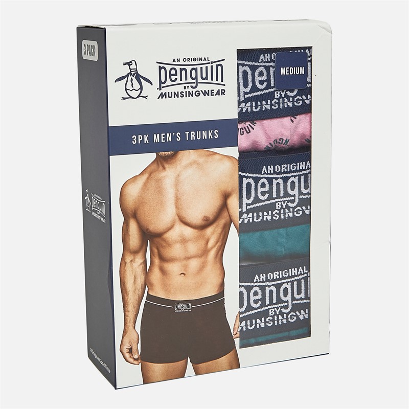 Original Penguin Mens Three Pack Boxer Trunks Pink/Teal/Navy