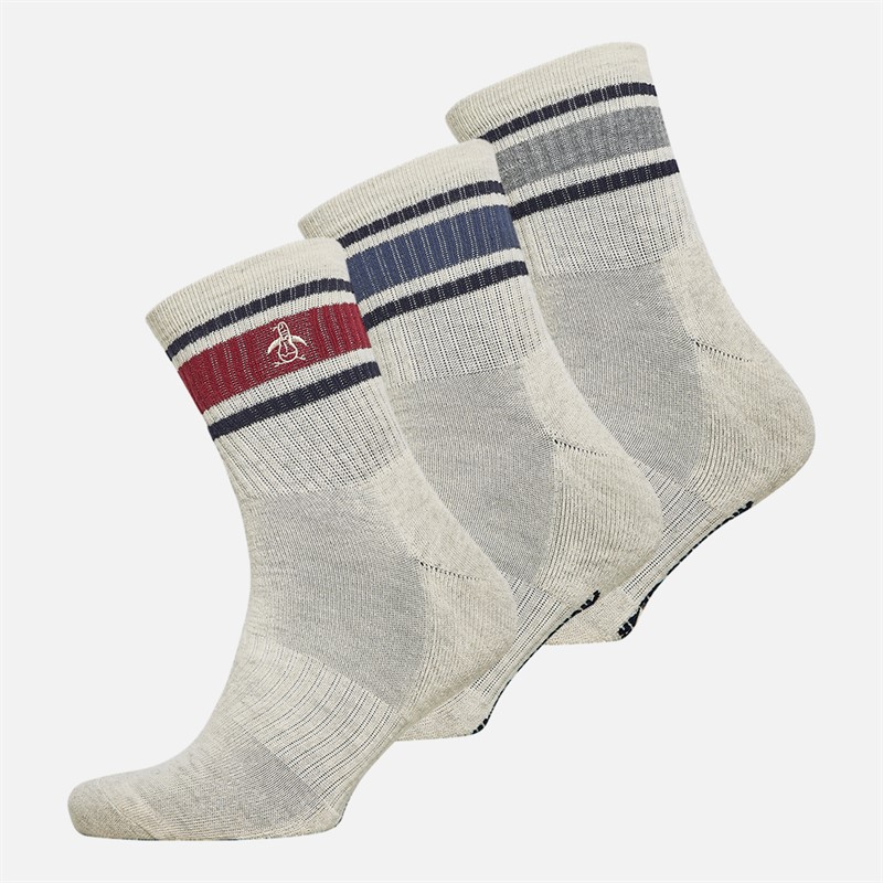 Original Penguin Mens Three Pack Quarter Sport Socks Cream