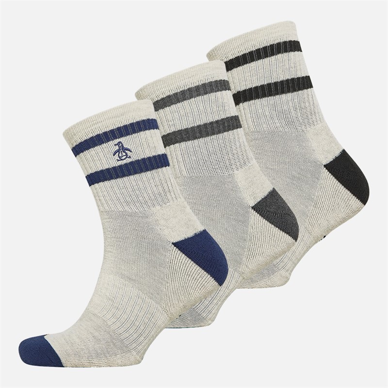 Original Penguin Mens Three Pack Quarter Crew Socks Cream