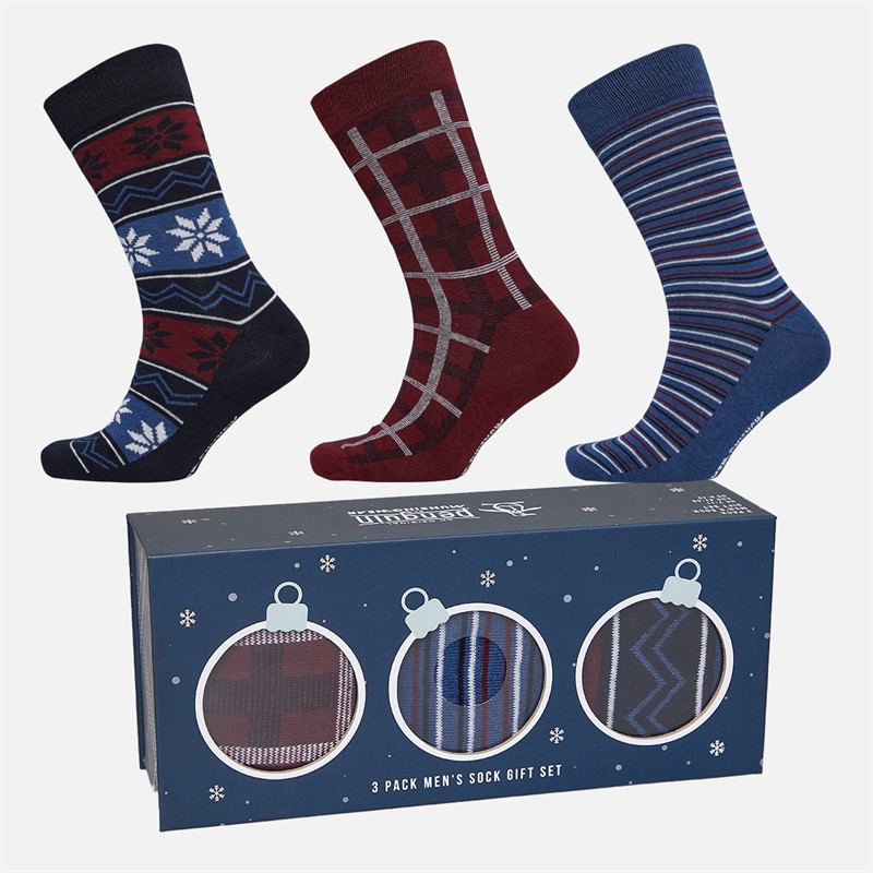 Original Penguin Mens Three Pack Socks With Gift Box Burgundy