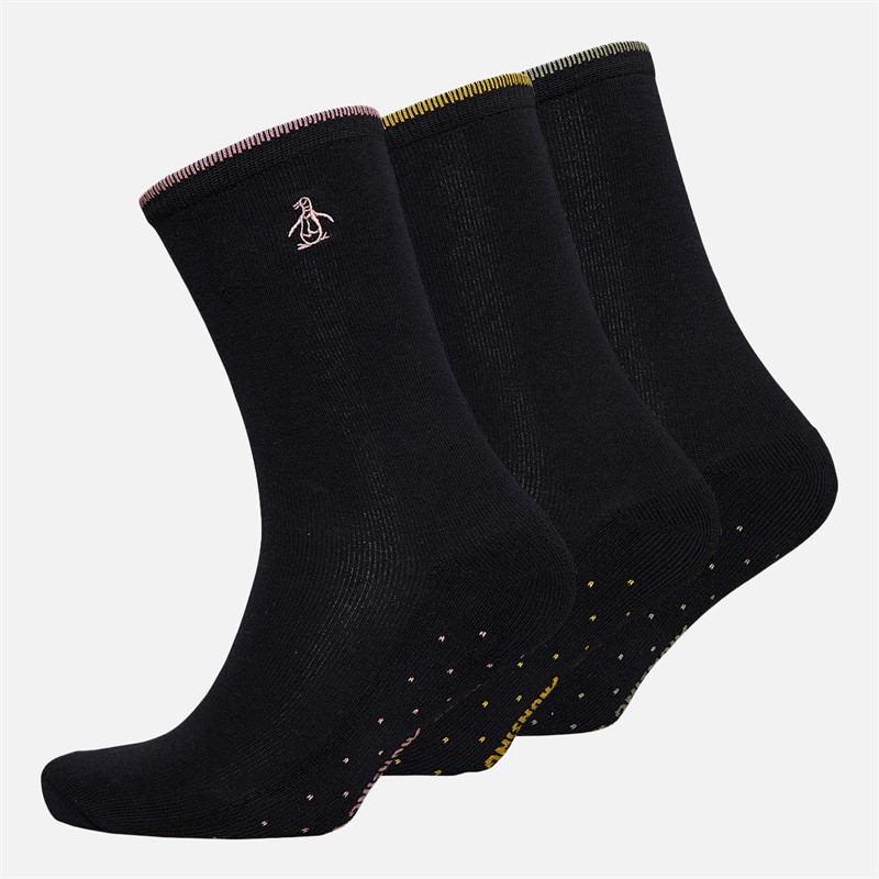 Original Penguin Womens Three Pack Ribbed Ankle Socks Multi