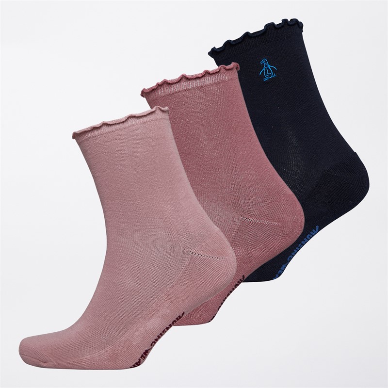 Original Penguin Womens Three Pack Cushioned Frill Top Socks Multi