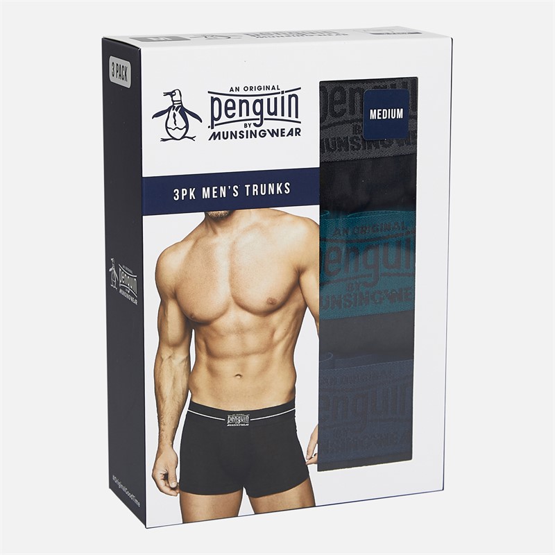 Original Penguin Mens Three Pack Penguin Trunks Black/Grey
