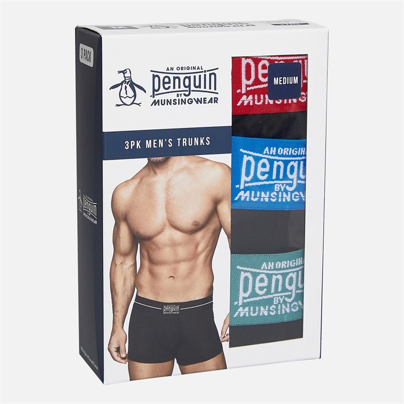 Original Penguin Mens Three Pack Penguin Trunks Black/Red/Blue