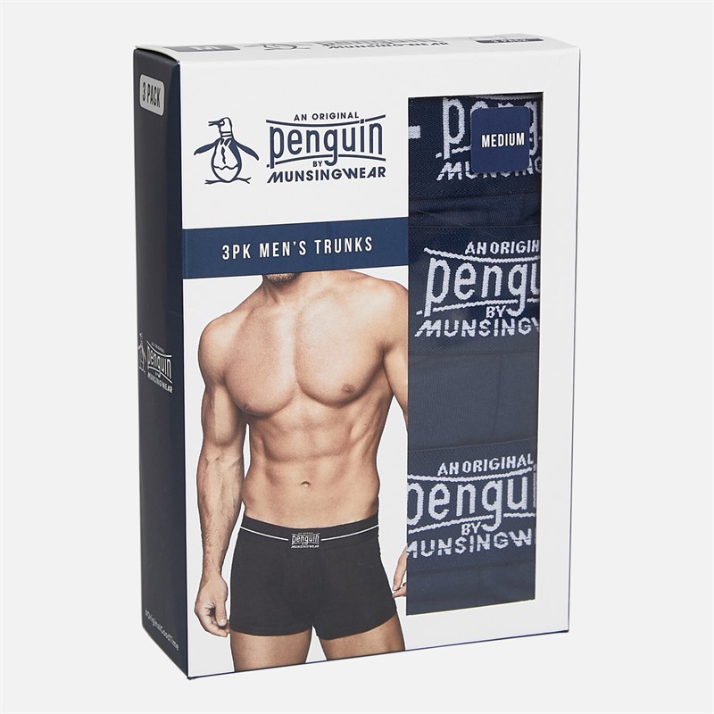 Original Penguin Mens Three Pack Penguin Trunks Navy/White