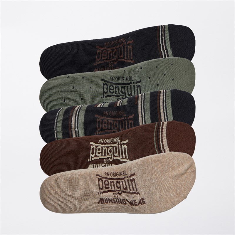 Original Penguin Mens Five Pack Socks Black/Brown