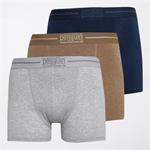Original Penguin Mens Three Pack Penguin Trunks Oat/Navy/Grey
