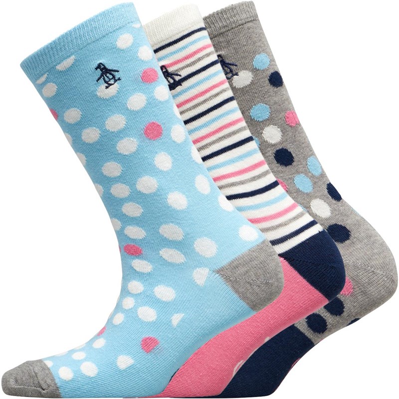 Buy Original Penguin Womens Three Pack Socks Random Spot/Grey/White/Blue