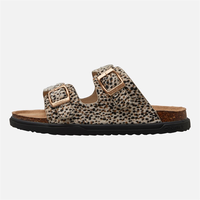 O'Neill Girls Junior Haleiwa Double Buckle Sliders Leopard