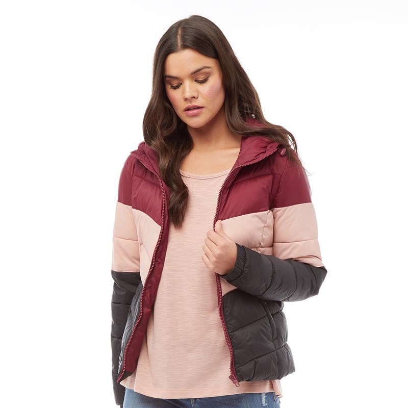 Buy Only You Womens North Quilted Panel Hood Jacket Cordovan/Misty Rose