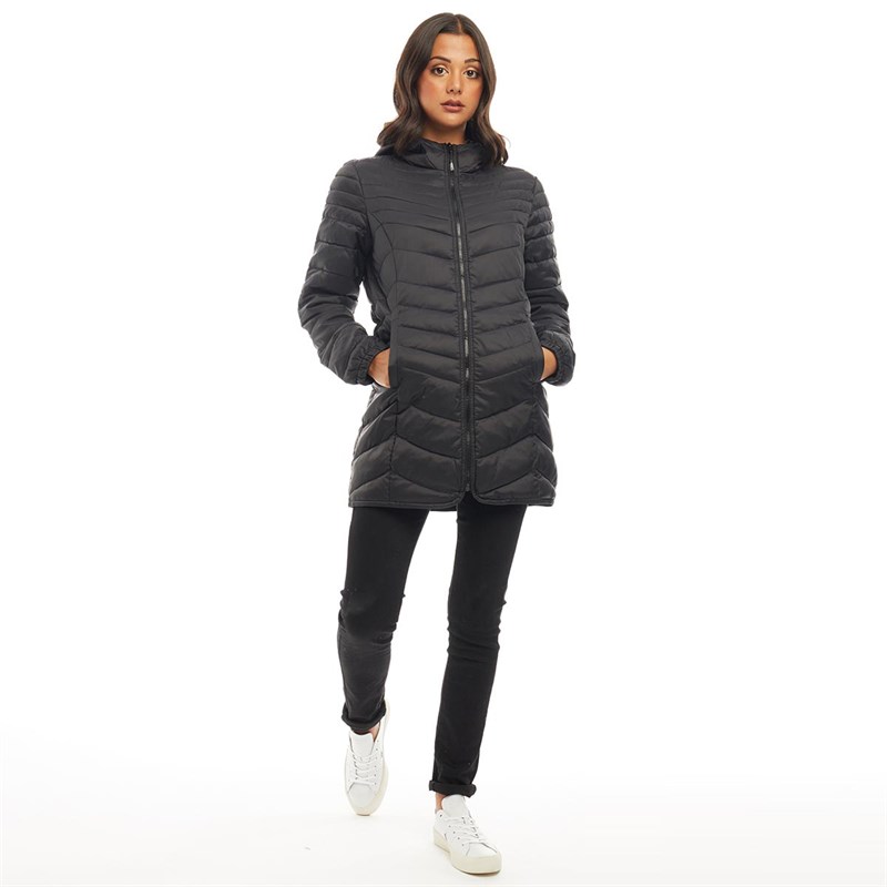 womens black hooded puffer coat