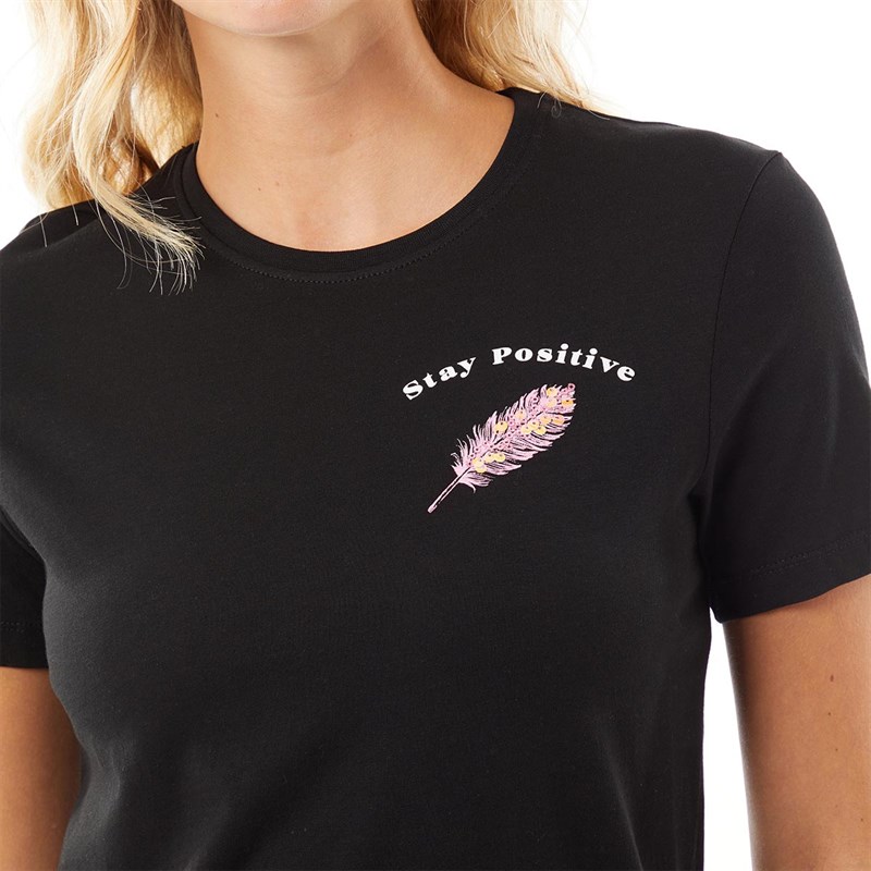 Only Womens Onlkita Feather T-Shirt Black