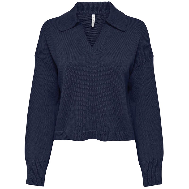 Only Dames Onleva ZL Splitneck Pullover CC V-hals jumpers Donker Marineblauw