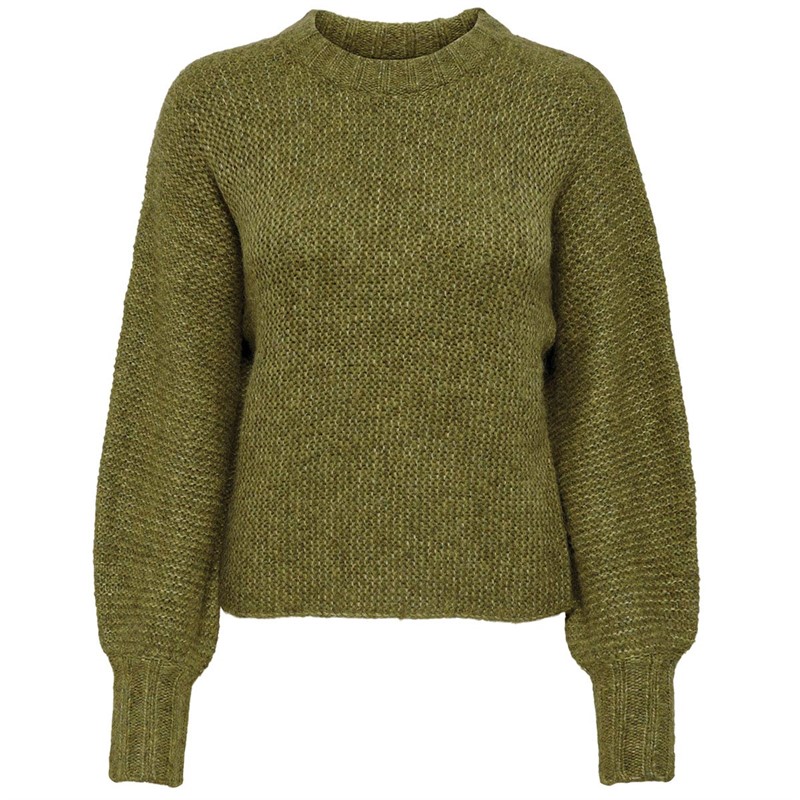 Only Dames Onltina ZL Bat Wool Pullover CC Crew Neck jumpers Kaki