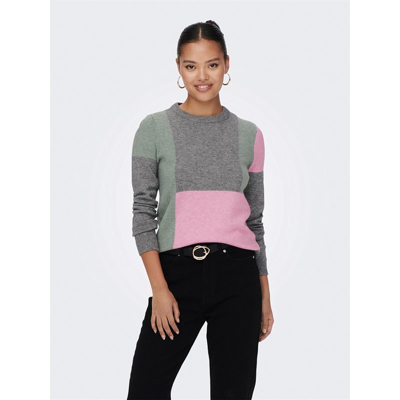 Only Damen Block Pullover Grau