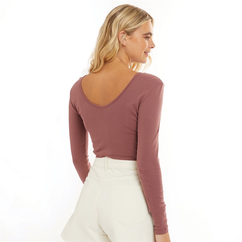 Only Damen Kika Langarm Crop Top Rose Braun