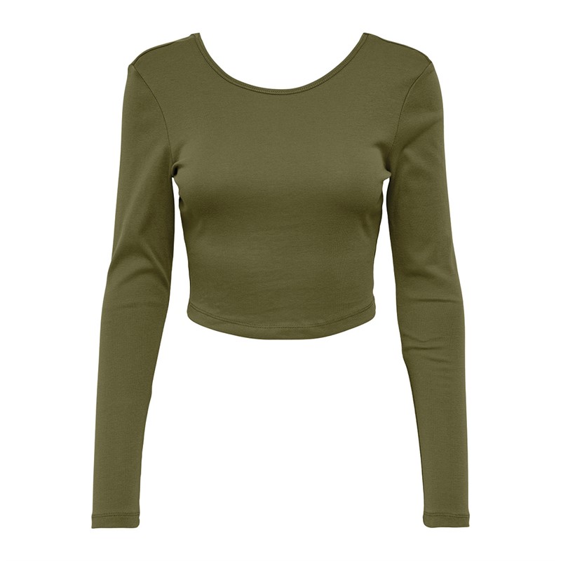 Only Damen Kika Langarm Crop Top Capulet Oliv