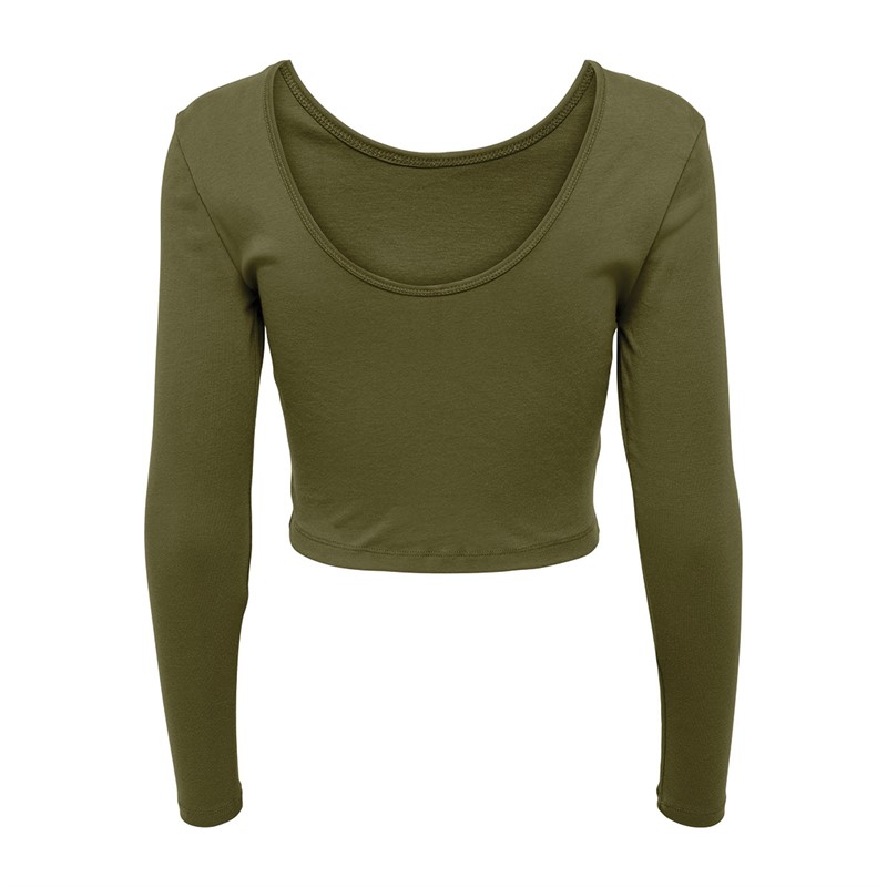 Only Damen Kika Langarm Crop Top Capulet Oliv