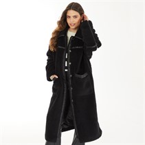 Only Womens Longline Faux Shearling Coat Black