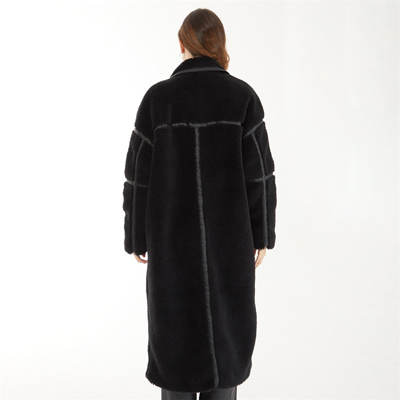 Only Womens Longline Faux Shearling Coat Black