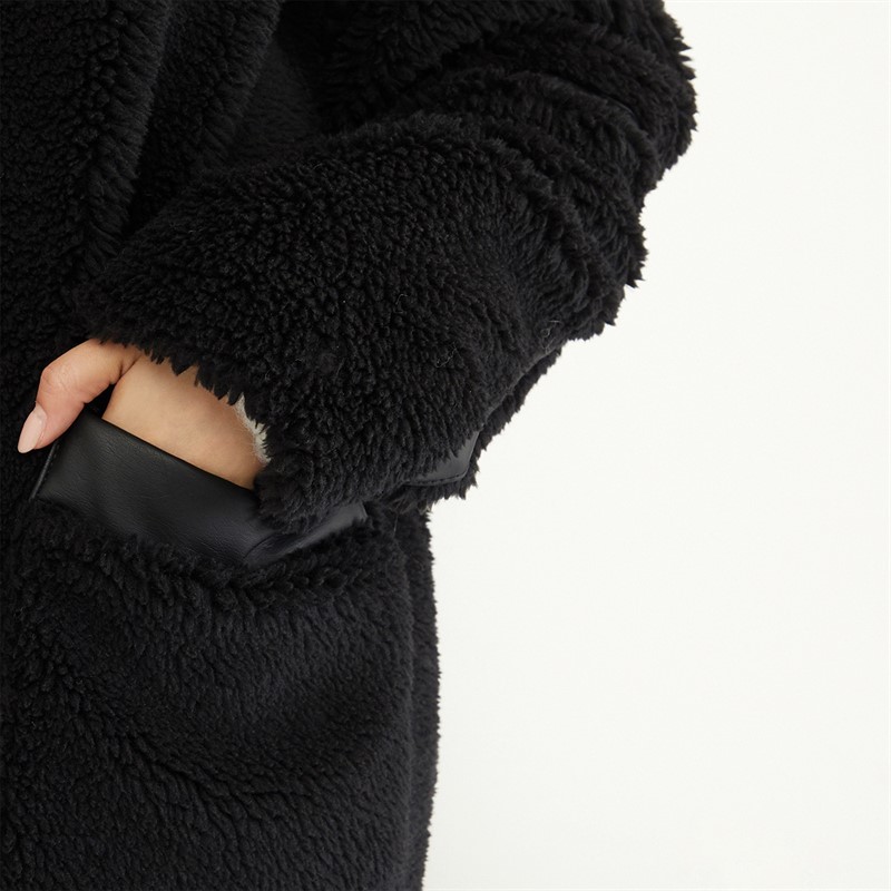 Only Womens Longline Faux Shearling Coat Black