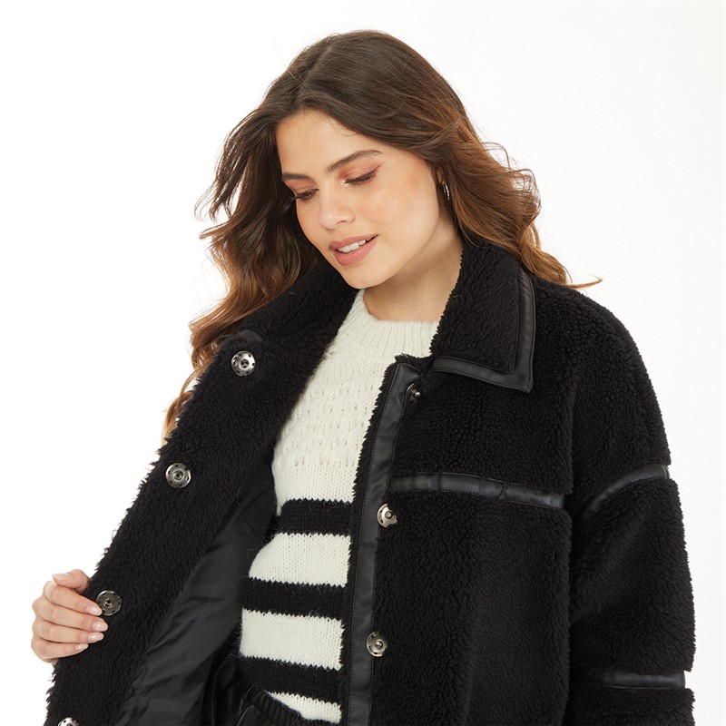 Only Womens Longline Faux Shearling Coat Black