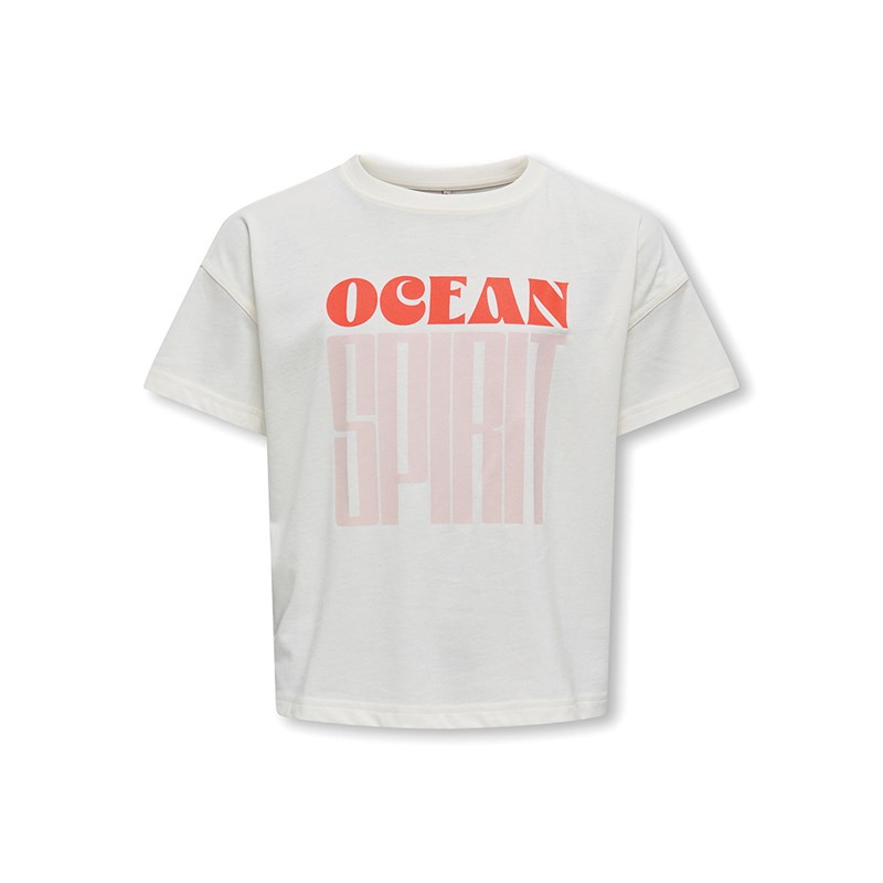Only Meisjes Abelone Word Top Box T-Shirt Cloud Dancer Spirit