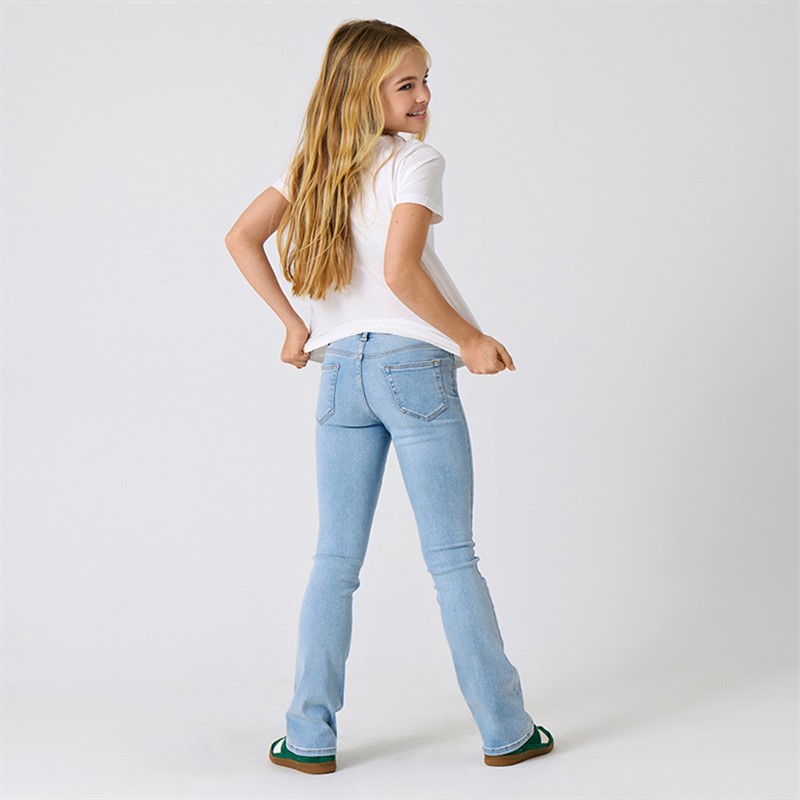 Only Piger Rosa Flared Denim Jeans Light Blue Denim