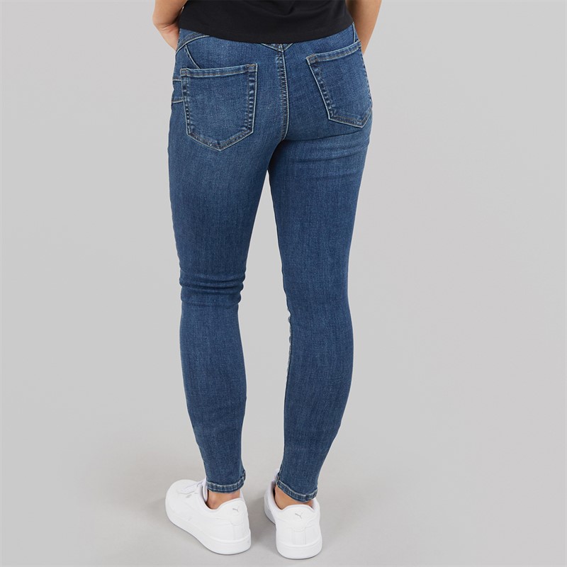 Only Womens Yoke Push Up Skinny Jeans Dark Blue Denim