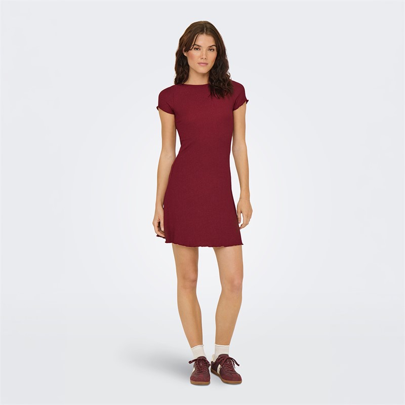 Only Damen Bill Kurzarm Kleid Ruby Wine