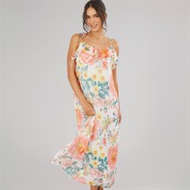 Only Womens Milla Strap Maxi Dress Cloud Dancer Big Flowers