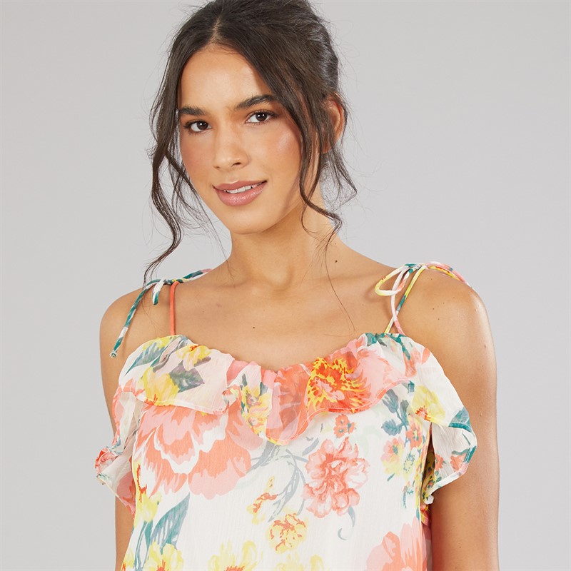 Only Womens Milla Strap Maxi Dress Cloud Dancer Big Flowers