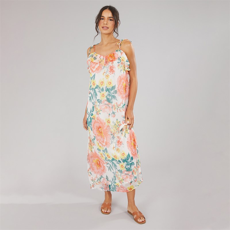 Only Womens Milla Strap Maxi Dress Cloud Dancer Big Flowers