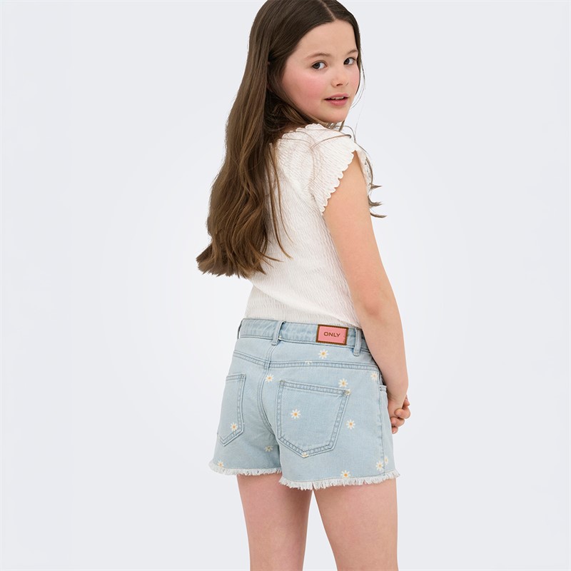Only Girls Robyn Daisy Shorts Light Blue Denim