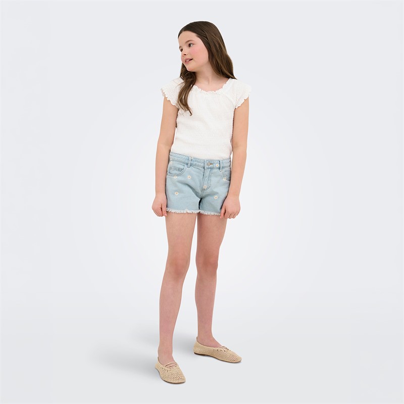 Only Girls Robyn Daisy Shorts Light Blue Denim