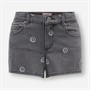 Only Girls Blair Print Denim Shorts Light Grey Denim
